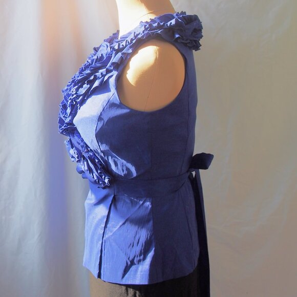 Calvin Klein Royal Blue Ruffled Crossover Wrap Top Size M - Picture 4 of 16
